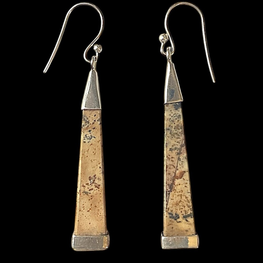 Sterling Silver Jasper Stone Pierced Dangle Earrings